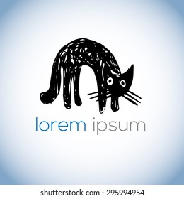 Hand drawn cat vector logo (icon, illustration, sign, symbol, illustration)