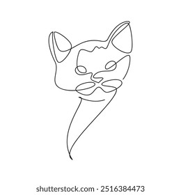 Hand drawn cat vector one line continuous drawing. Minimal illustration. Cartoon linear silhouette icon. Outline print, banner, card, poster, brochure, logo, sign, sketch, doodle.