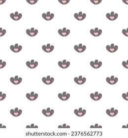 Hand drawn cat vector seamless pattern of funny cartoon cat's paw and hearts