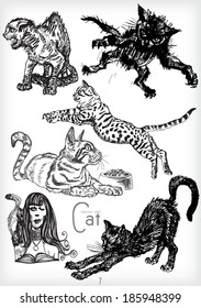 hand drawn cat vector set