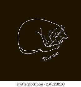 Hand drawn cat. White line on black background