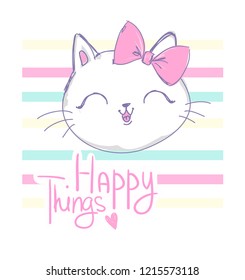Hand Drawn cat with words happy things vector illustration