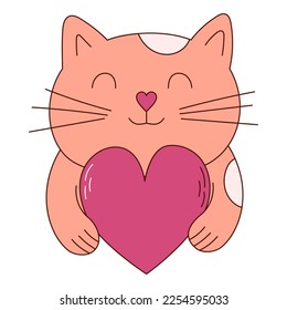 Hand drawn cat wtith heart for Valentine day. Design elements for posters, greeting cards, banners and invitations.