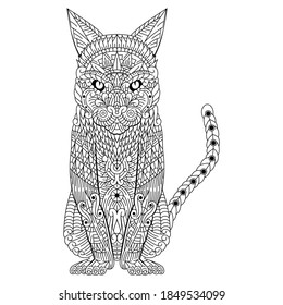 Hand drawn of cat in zentangle style