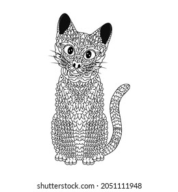 Hand drawn of cat in zentangle style