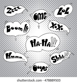 Hand drawn catchwords on the background of pop art. Hand lettering for mobile phones, for print (t-shirt, decor, poster, card) and for web (banner, blog). Vector image.