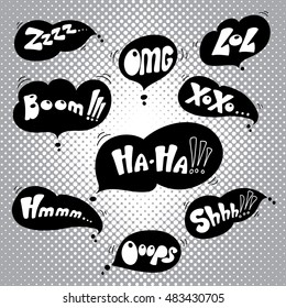Hand drawn catchwords on the background of pop art. Hand lettering for mobile phones, for print (t-shirt, decor, poster, card) and for web (banner, blog). Vector image.