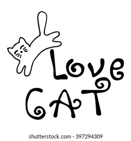 Hand drawn cat.Hand painted brush pen modern calligraphy.