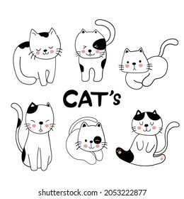 Hand drawn cats doodle cartoon style Vector