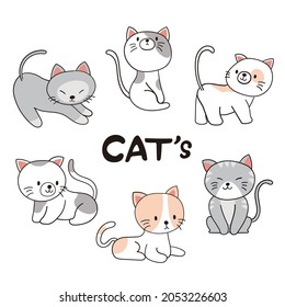 Hand drawn cats doodle cartoon style Vector