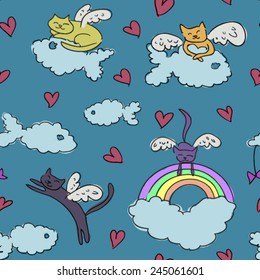 hand drawn cats  paradise pattern 
