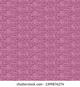 Hand drawn cats seamless vector pattern with pink background. Doodle art
