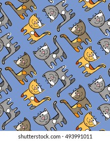 hand drawn cats seamless vector pattern. Doodle art. Vector illustration