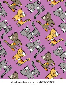 hand drawn cats seamless vector pattern. Doodle art. Vector illustration