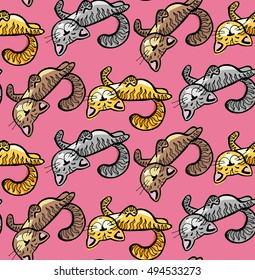 hand drawn cats seamless vector pattern. Doodle art. Vector illustration