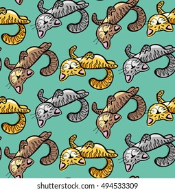 hand drawn cats seamless vector pattern. Doodle art. Vector illustration