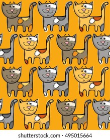 hand drawn cats seamless vector pattern. Doodle art. Vector illustration