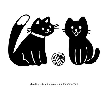 Gatos desenhados à mão definidos no estilo bonito de rabiscar contorno. Coleção vetorial de ilustrações de gatinhos. 