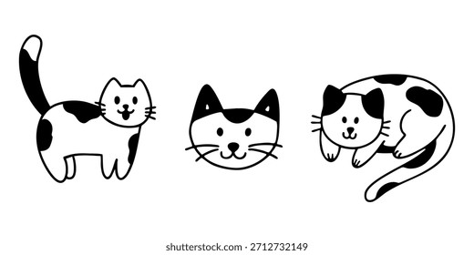 Gatos desenhados à mão definidos no estilo bonito de rabiscar contorno. Coleção vetorial de ilustrações de gatinhos. 