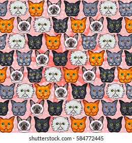 Hand drawn cats vector illustration pattern. Doodle pop art.