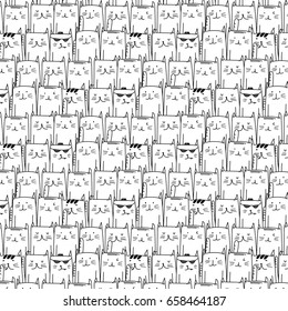 hand drawn cats vector pattern. Doodle art.