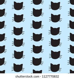 Hand Drawn Cats Vector Seamless Pattern. Doodle Cat Heads Endless Background for Trendy Fabric Textile Design or Web Wallpaper