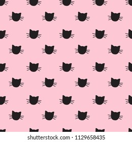 Hand Drawn Cats Vector Seamless Pattern. Doodle Cat Heads Endless Background for Trendy Fabric Textile Design or Web Wallpaper