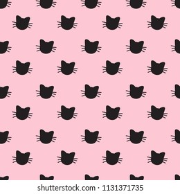 Hand Drawn Cats Vector Seamless Pattern. Doodle Cat Heads Endless Background for Trendy Fabric Textile Design or Web Wallpaper