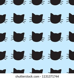 Hand Drawn Cats Vector Seamless Pattern. Doodle Cat Heads Endless Background for Trendy Fabric Textile Design or Web Wallpaper