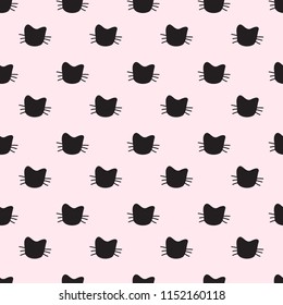 Hand Drawn Cats Vector Seamless Pattern. Doodle Cat Heads Endless Background for Trendy Fabric Textile Design or Web Wallpaper