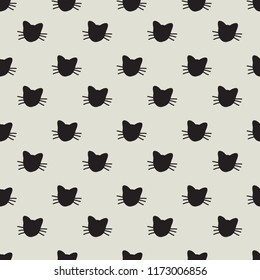 Hand Drawn Cats Vector Seamless Pattern. Doodle Cat Heads Endless Background for Trendy Fabric Textile Design or Web Wallpaper