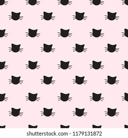Hand Drawn Cats Vector Seamless Pattern. Doodle Cat Heads Endless Background for Trendy Fabric Textile Design or Web Wallpaper