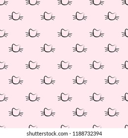 Hand Drawn Cats Vector Seamless Pattern. Doodle Cat Heads Endless Background For Trendy Fabric Textile Design Or Web Wallpaper