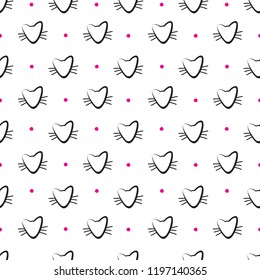 Hand Drawn Cats Vector Seamless Pattern. Doodle Cat Heads Endless Background for Trendy Fabric Textile Design or Web Wallpaper