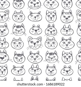 Hand drawn cats. Vector seamless pattern.