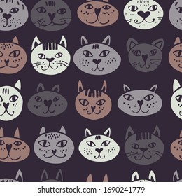 Hand drawn cats. Vector seamless pattern.