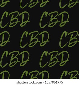 Hand drawn cbd logo black green seamless pattern. CBD mean Cannabidiol. Legal use of cannabis or marijuana for medical purposes.
