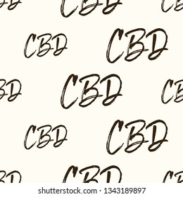 Hand drawn cbd logo seamless pattern. CBD mean Cannabidiol. Legal use of cannabis or marijuana for medical purposes.