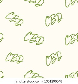 Hand drawn cbd logo seamless pattern. CBD mean Cannabidiol. Legal use of cannabis or marijuana for medical purposes.