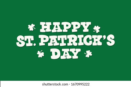 Hand drawn celebration lettering Happy Saint Patrick's day with shamrock. Beer festival poster. Lucky shamrock element. Vector illustration for card, badge, flyer.