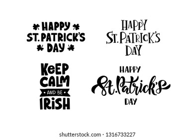 Hand drawn celebration lettering set. Saint Patrick's day festival. Template for greeting card, banner, invitation, postcard, flyer, typography poster. Vector illustration isolated on white background