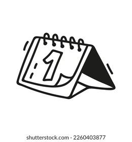 Hand drawn celebration table calendar with number 1. Doodle vector illustration