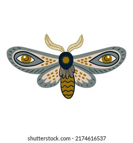 Hand drawn celestial butterfly or magical moth. Mystical insect 