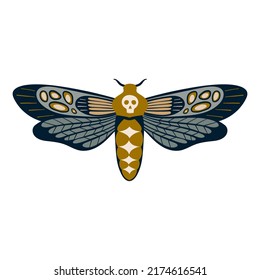 Hand drawn celestial butterfly or magical moth. Mystical insect 
