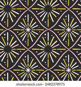 Hand drawn celestial pattern with abstract stars. Print for greeting card, wrapping paper, textile, wallpaper and invitation background.