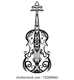 Hand Drawn Cello Sketch Symbol. Vector Violin Element In Trendy Style. tattoo sketch violin