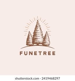 Hand drawn cemetery tree vector vintage logo design, park logo illustration do using adobe illustrator