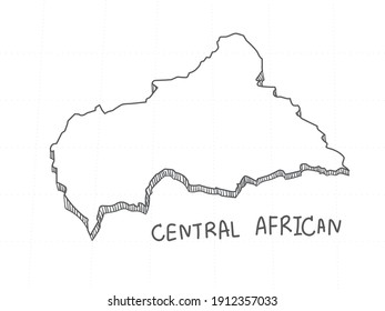 Handgezeichnet von Central African 3D Karte auf weißem Hintergrund.