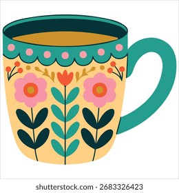 Hand drawn ceramic cups set vector graphic isolated