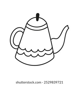 Hand drawn ceramic kettle, teapot. Kitchen utensils doodle illustration